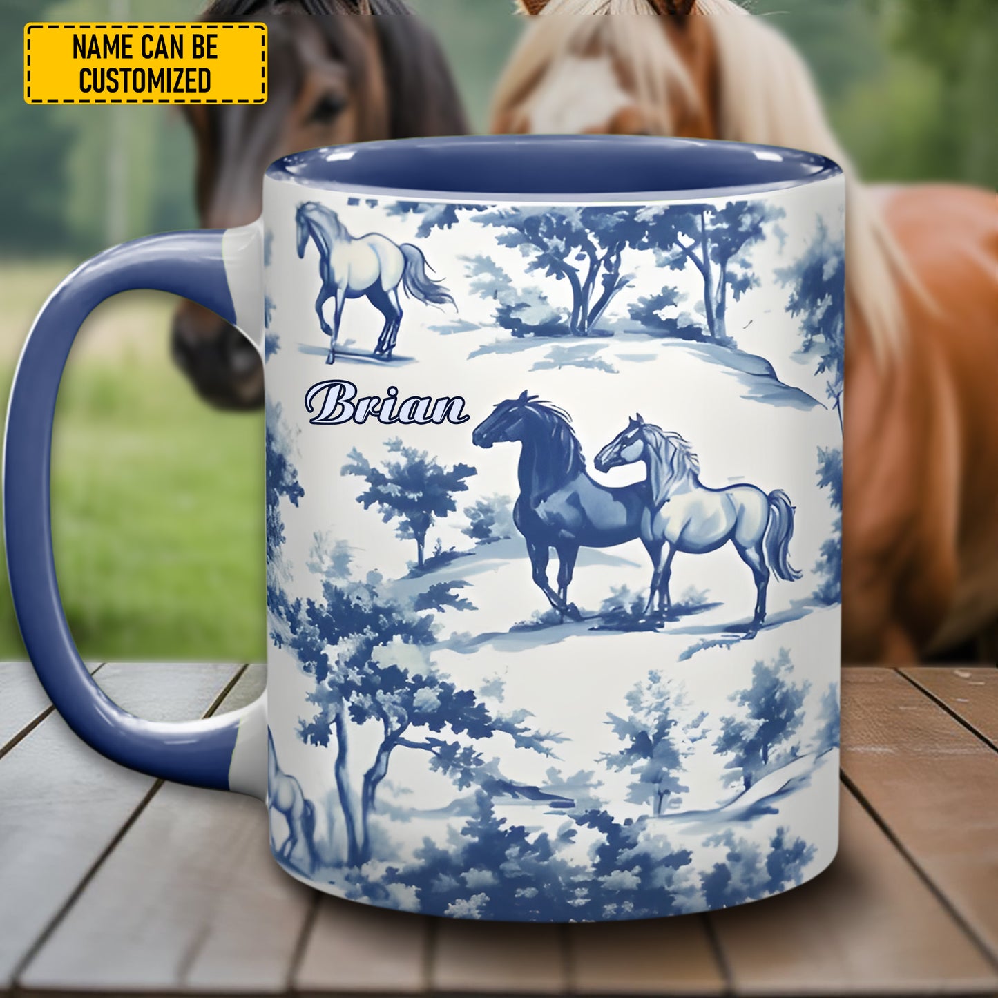 Personalized Toile de Jouy Horse Accent Mug