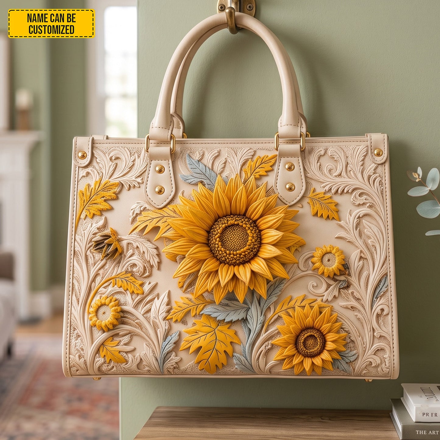 Personalized Sunflower Leather Handbag