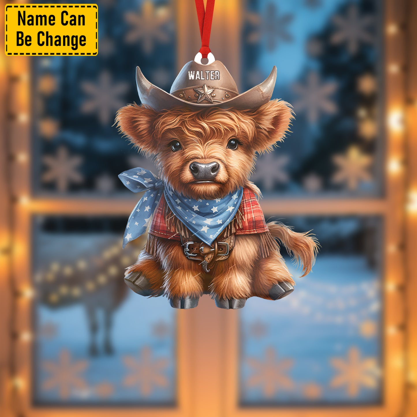 Personalized Western Cow Christmas Ornament