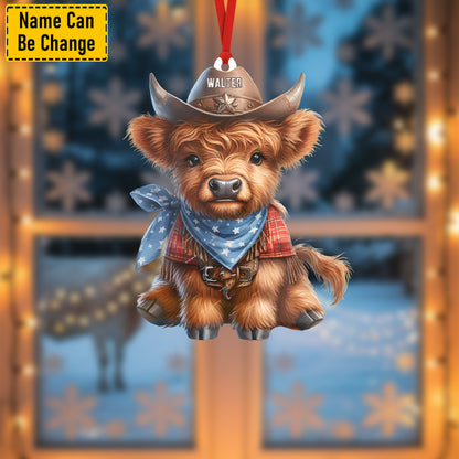 Personalized Western Cow Christmas Ornament
