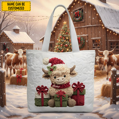 Personalized Highland Cow Christmas Tote Bag