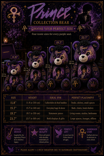 Prince Bear Custom Shaped Pillow – Gift for Prince Fans & Purple Rain Music Lovers