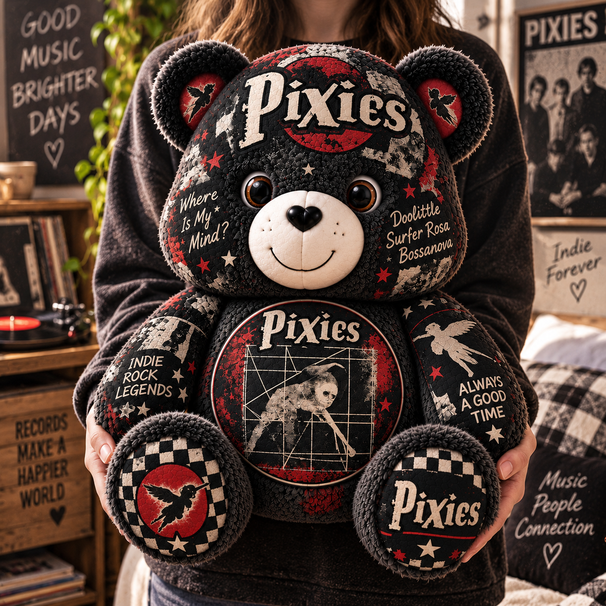 Pixies Custom Shaped Bear Pillow – Alternative Rock Inspired Gift for Pixies Fans