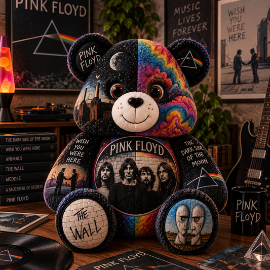 Pink Floyd Bear Custom Shaped Pillow – Gift for Pink Floyd Fans & Classic Rock Lovers Version 2