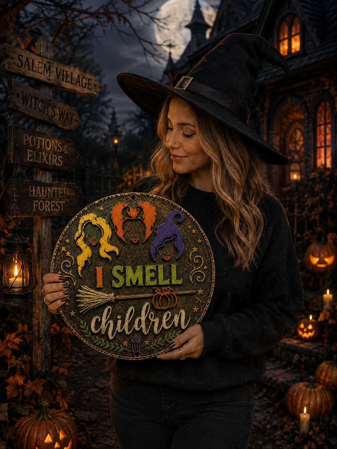 I Smell Children Metal Sign, Funny Witch Halloween Sign, Spooky Witch Wall Decor, Halloween Witch Lover Gift