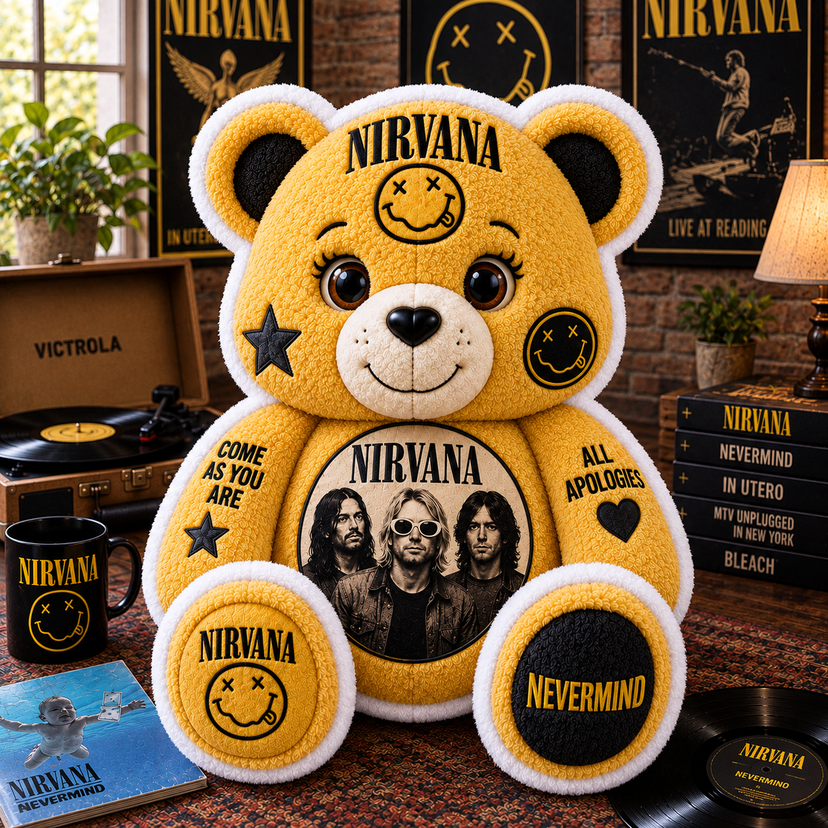 Nirvana Bear Custom Shaped Pillow – Rock Music Legend Gift