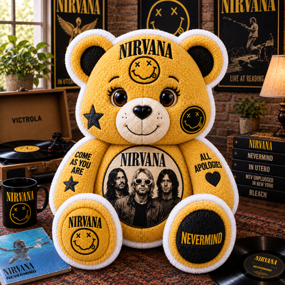 Nirvana Bear Custom Shaped Pillow – Rock Music Legend Gift
