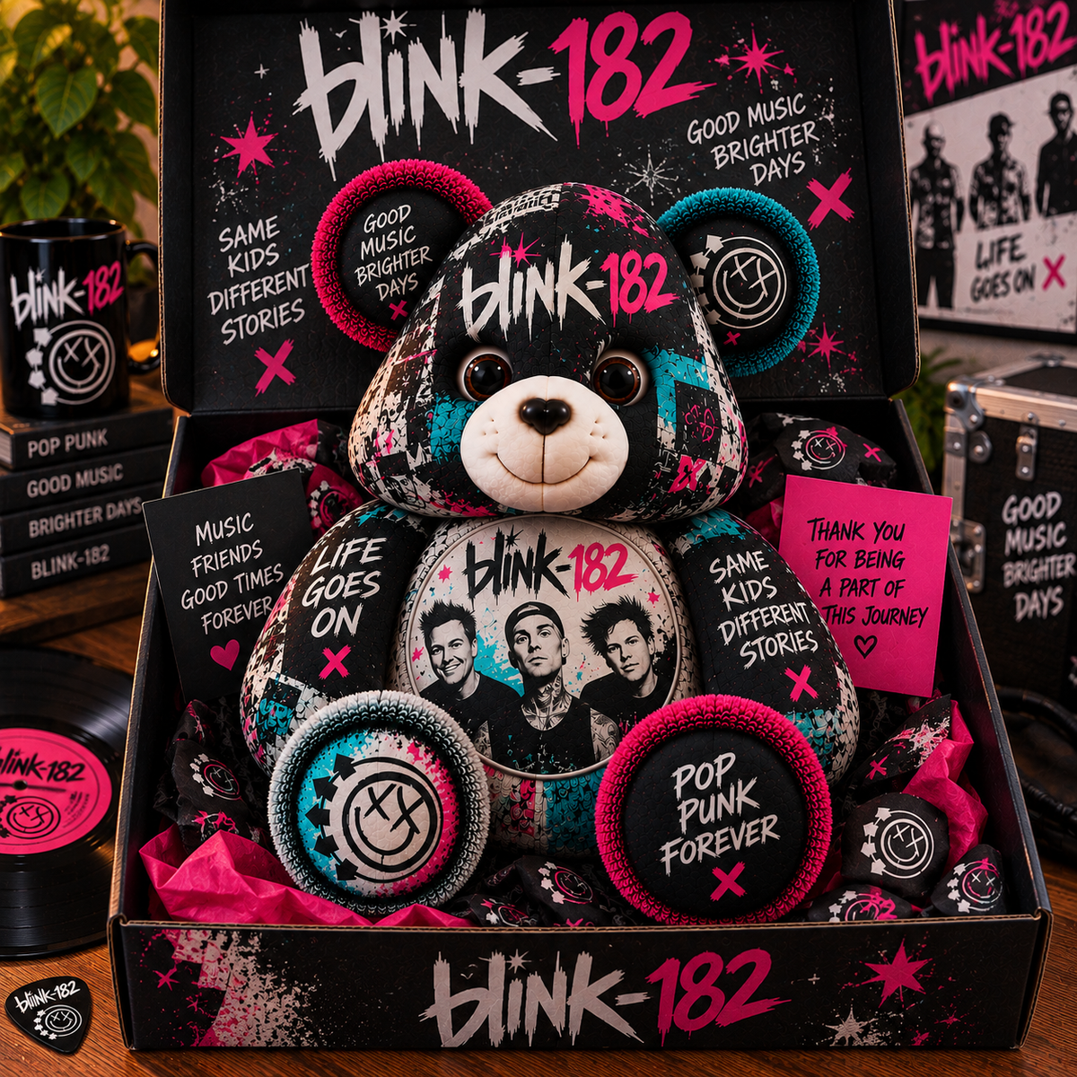 Blink-182 Custom Shaped Bear Pillow – Pop Punk Music Inspired Gift for Fans