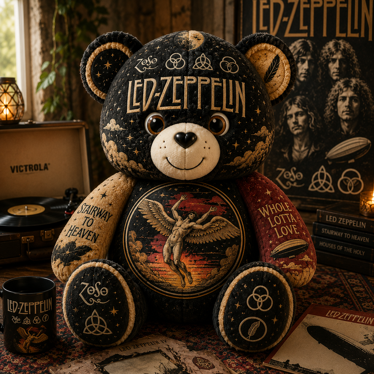 Led Zeppelin Bear Custom Shaped Pillow – Gift for Classic Music Lover