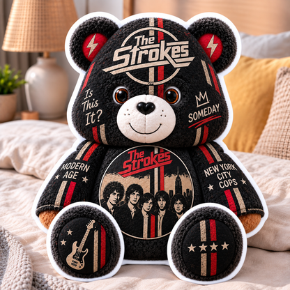 The Strokes Custom Shaped Bear Pillow – Indie Rock Music Inspired Gift for The Strokes Fans