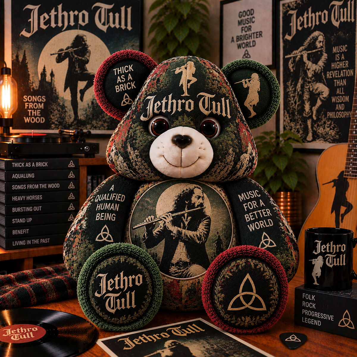 Jethro Tull Custom Shaped Bear Pillow – Progressive Folk Rock Music Inspired Gift for Fans