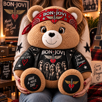 Bon Jovi Custom Shaped Bear Pillow – Livin’ on a Prayer Rock Music Inspired Gift for Bon Jovi Fans