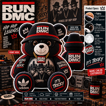 Run-DMC Custom Shaped Bear Pillow – Old School Hip Hop Inspired Gift for Run-DMC Fans