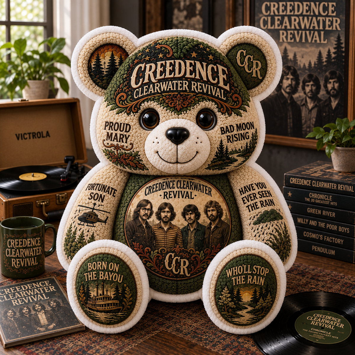 CCR Bear Custom Shaped Pillow – Rock Music Legend Gift