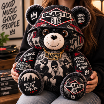 Beastie Boys Custom Shaped Bear Pillow – Old School Hip Hop Inspired Gift for Beastie Boys Fans