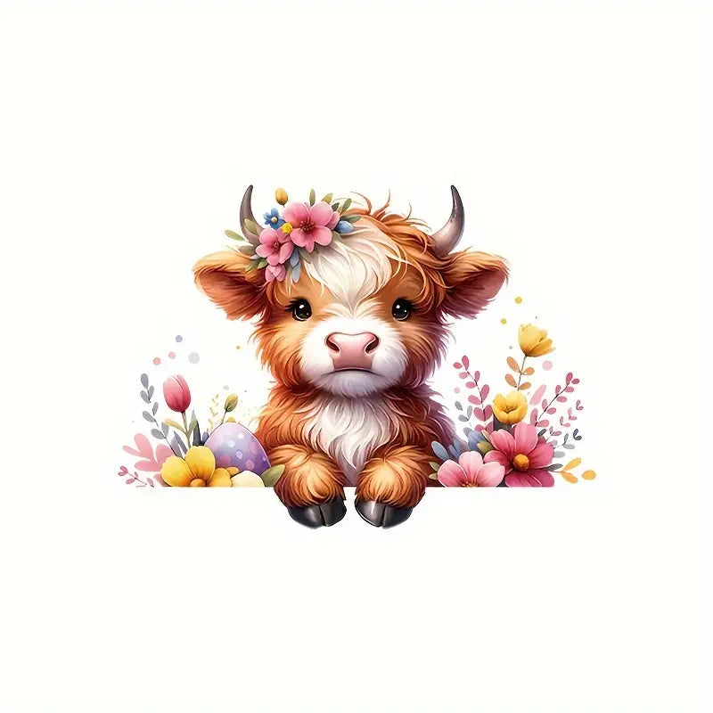 Charming Highland Cow & Floral Stickers