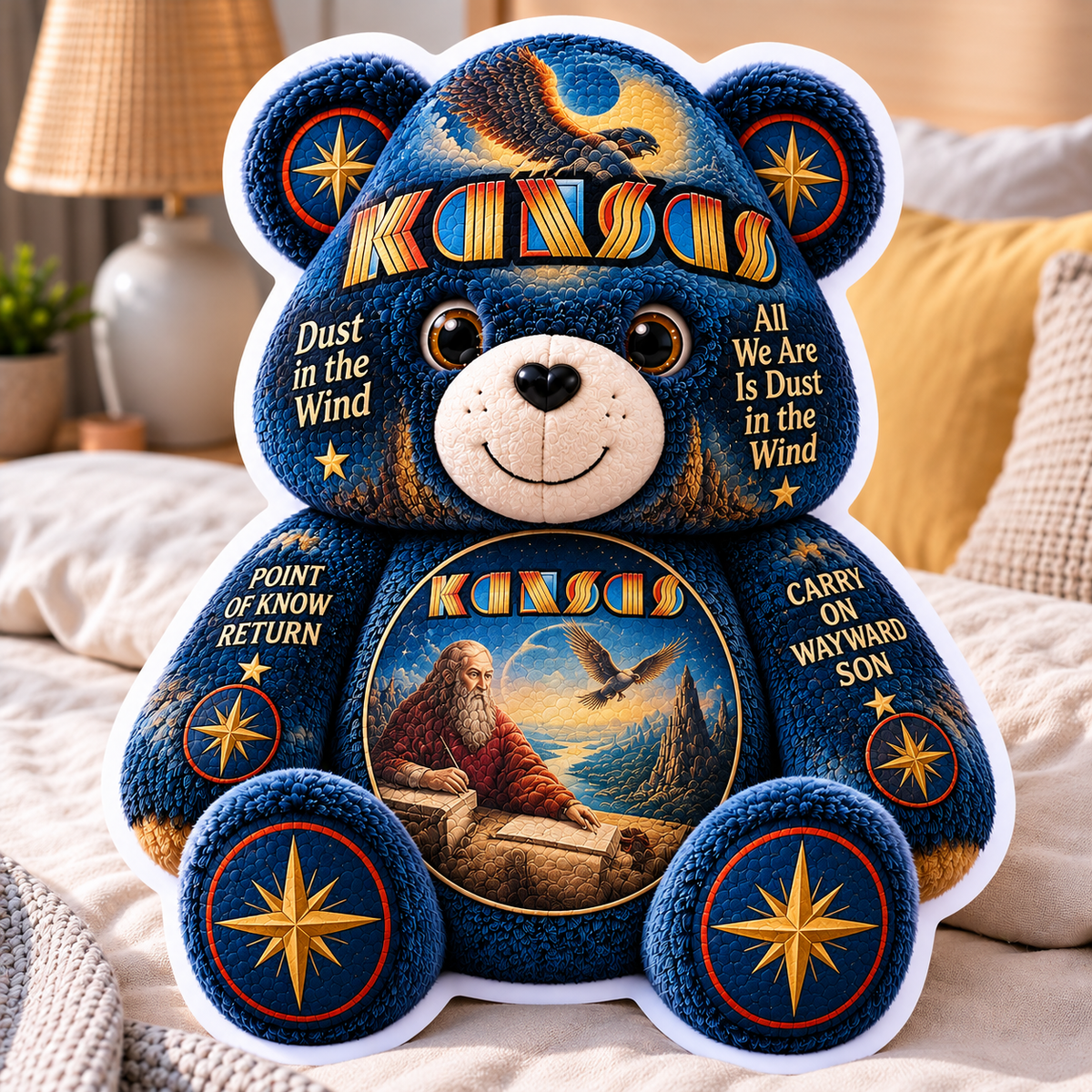 Kansas Custom Shaped Bear Pillow – Carry On Wayward Son Classic Rock Inspired Gift for Kansas Fans