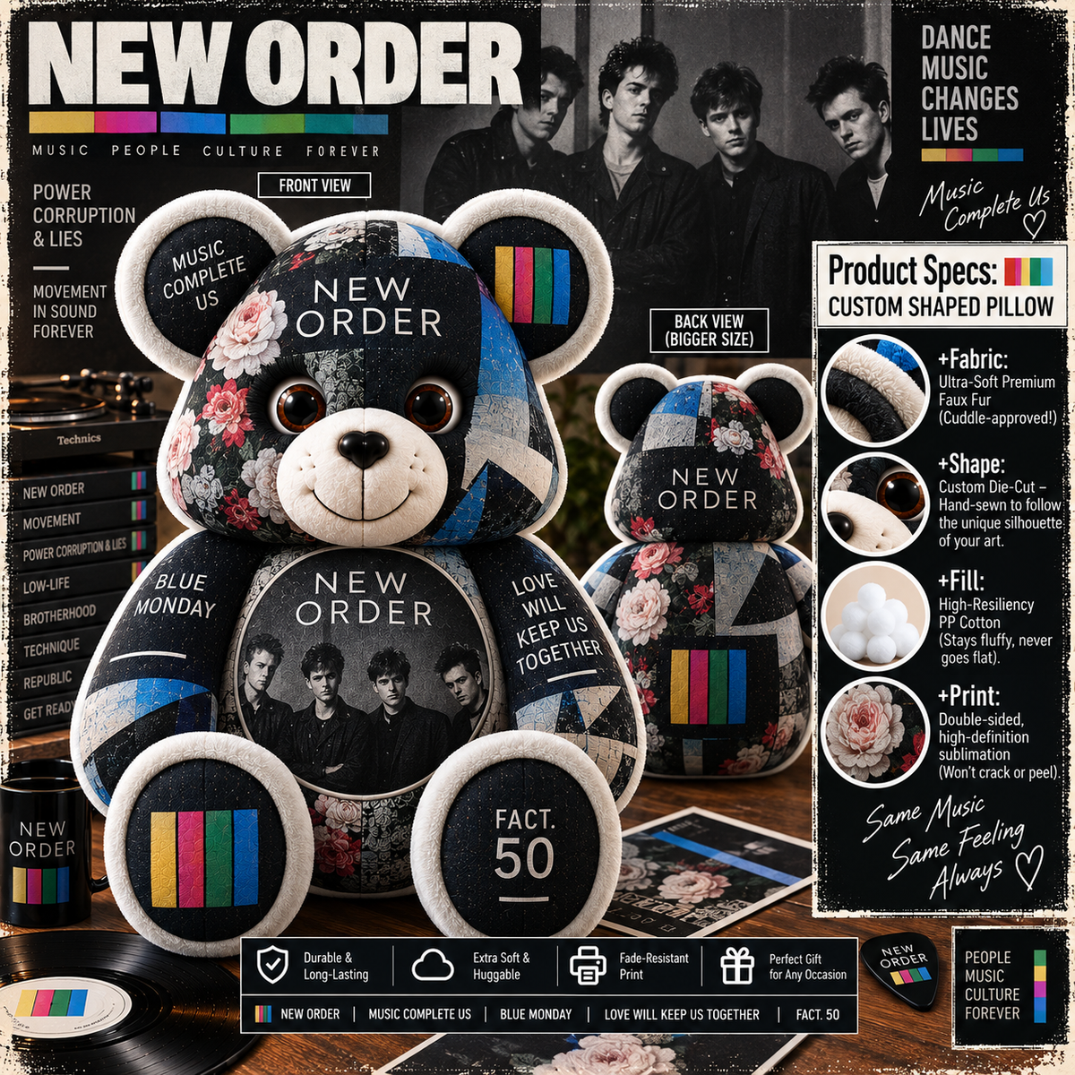 New Order Custom Shaped Pillow – Blue Monday Alternative Rock Music Fan Gift