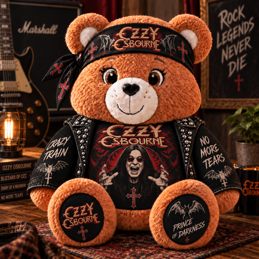Ozzy Osbourne Custom Shaped Bear Pillow – Crazy Train Prince of Darkness Rock Music Inspired Gift for Ozzy Fans