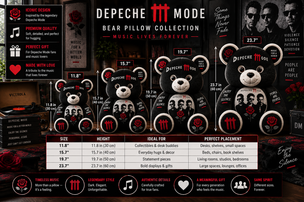 Depeche Mode Bear Custom Shaped Pillow – Synth-Pop Music Fan Gift, Personal Jesus & Violator Collectible