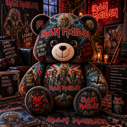 Iron Maiden Bear Custom Shaped Pillow – Fear of the Dark Heavy Metal Music Fan Gift, Rock Collectible