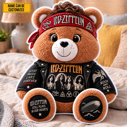 Led Zeppelin Custom Shaped Bear Pillow – Classic Rock Inspired Gift for Led Zeppelin Fans
