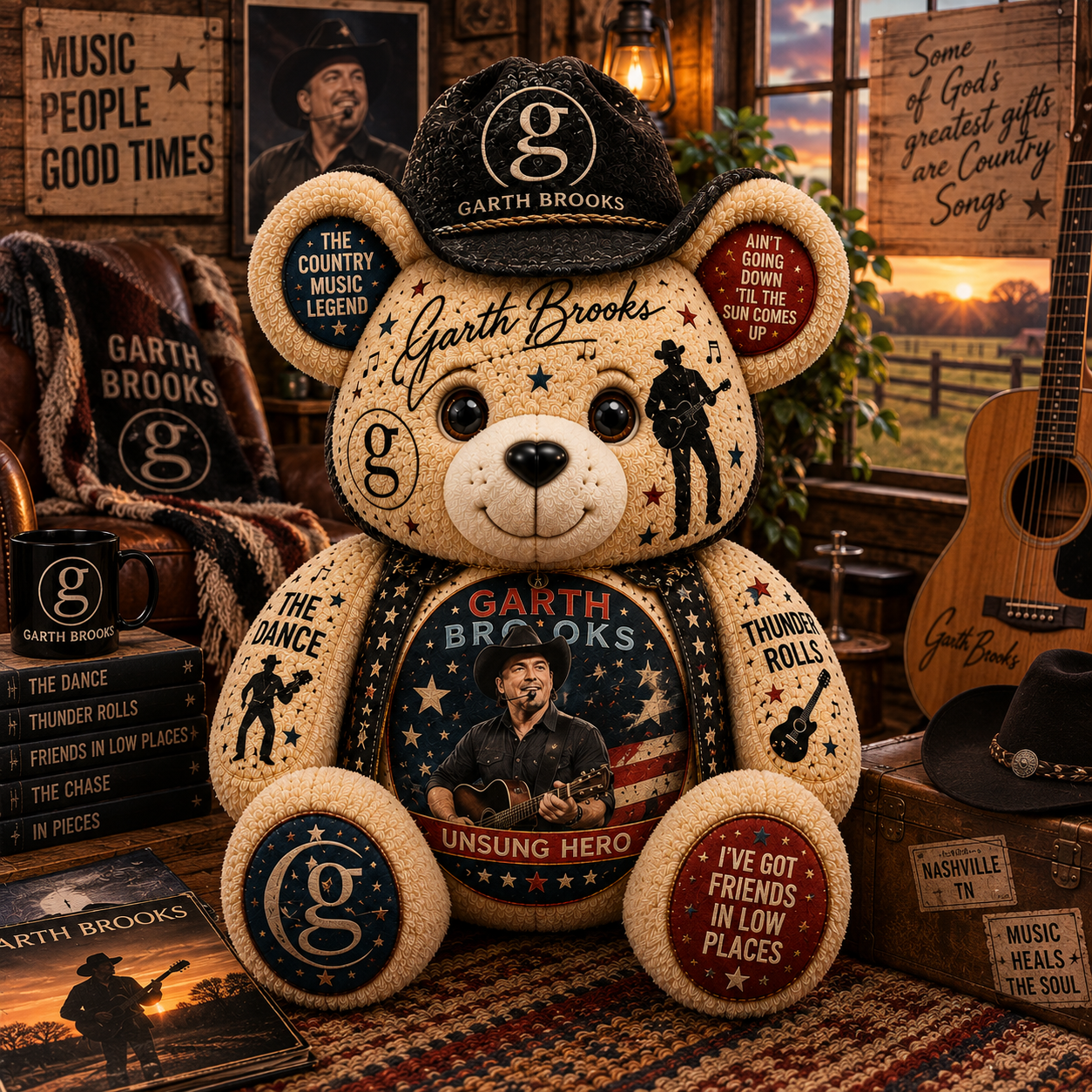 Garth Brooks Bear Custom Shaped Pillow – Rock Music Legend Gift