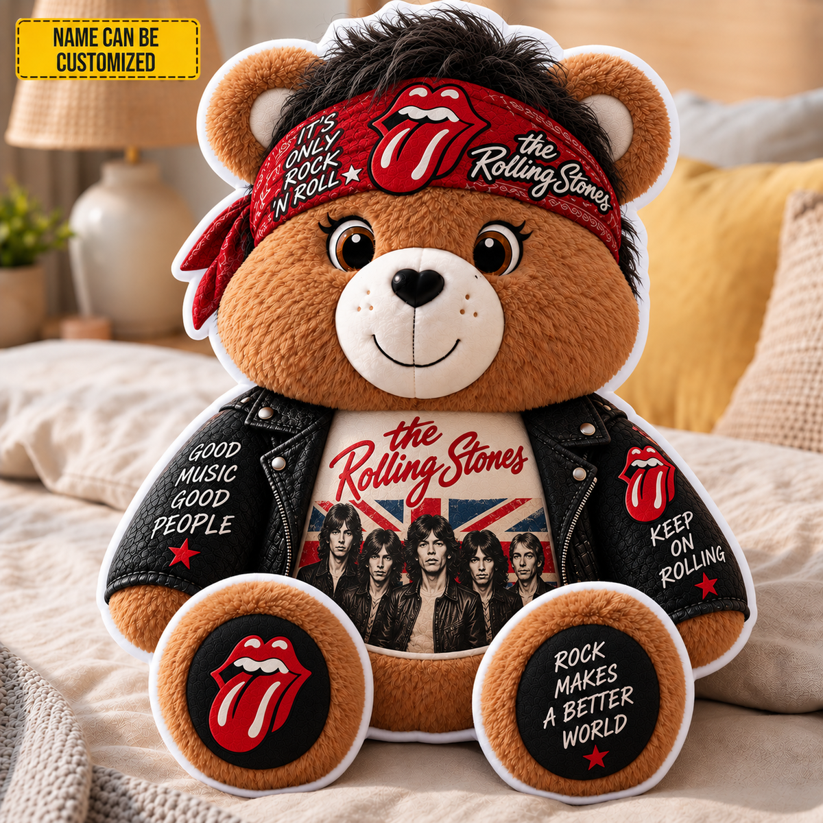 The Rolling Stones Custom Shaped Bear Pillow – Classic Rock Inspired Gift for Rolling Stones Fans