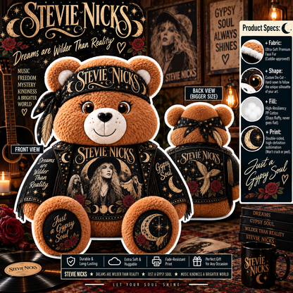 Stevie Nicks Custom Shaped Bear Pillow – Gypsy Soul & Classic Rock Inspired Gift for Stevie Nicks Fans