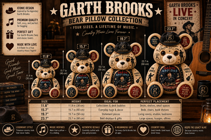 Garth Brooks Bear Custom Shaped Pillow – Rock Music Legend Gift