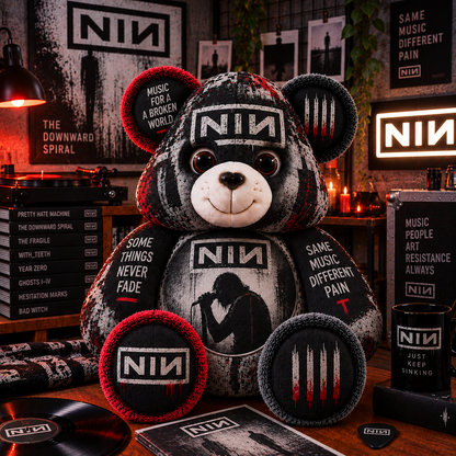Nine Inch Nails Custom Shaped Bear Pillow – Industrial Rock Music Inspired Gift for Fans
