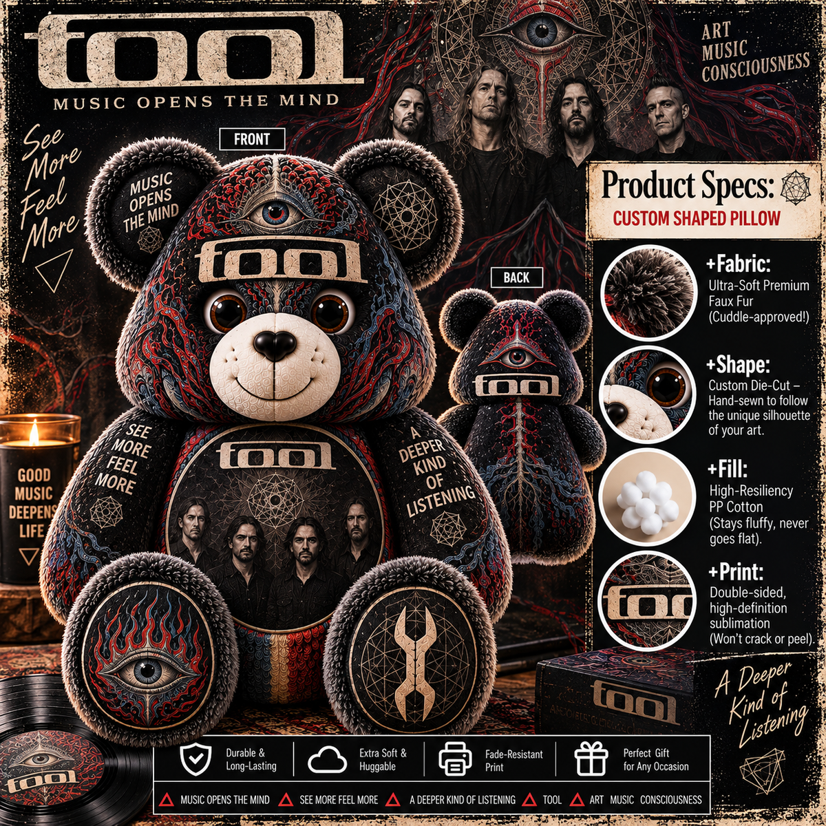 Tool Bear Custom Shaped Pillow – Progressive Metal Fan Gift