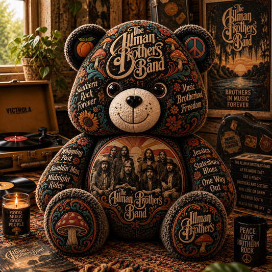 The Allman Brothers Band Southern Rock Bear Custom Shaped Pillow – Music Fan Gift, Classic Rock Collectible