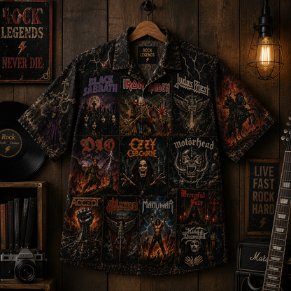 Rock Never Dies Hawaiian Shirt - Vintage Heavy Metal Music Fan Gift