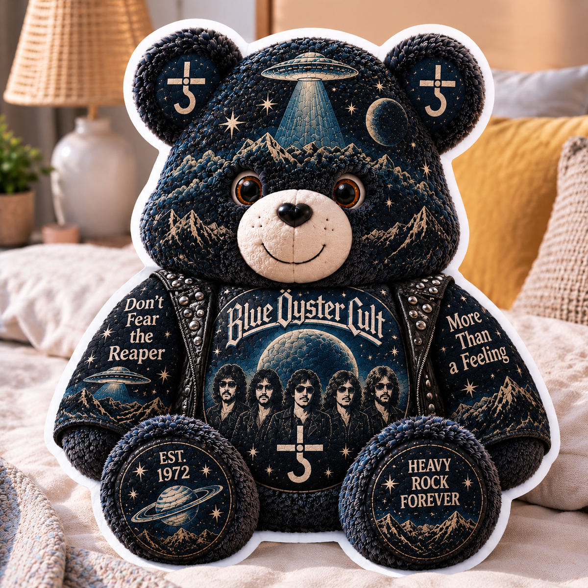 Blue Öyster Cult Custom Shaped Bear Pillow – Don’t Fear the Reaper Classic Rock Inspired Gift for Blue Öyster Cult Fans