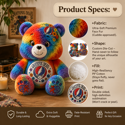 Grateful Dead Tie-Dye Bear Shaped Pillow– The Perfect Gift for Deadheads