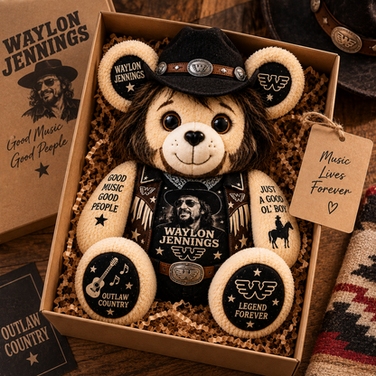 Waylon Jennings Custom Shaped Bear Pillow – Outlaw Country Music Inspired Gift for Waylon Jennings Fans