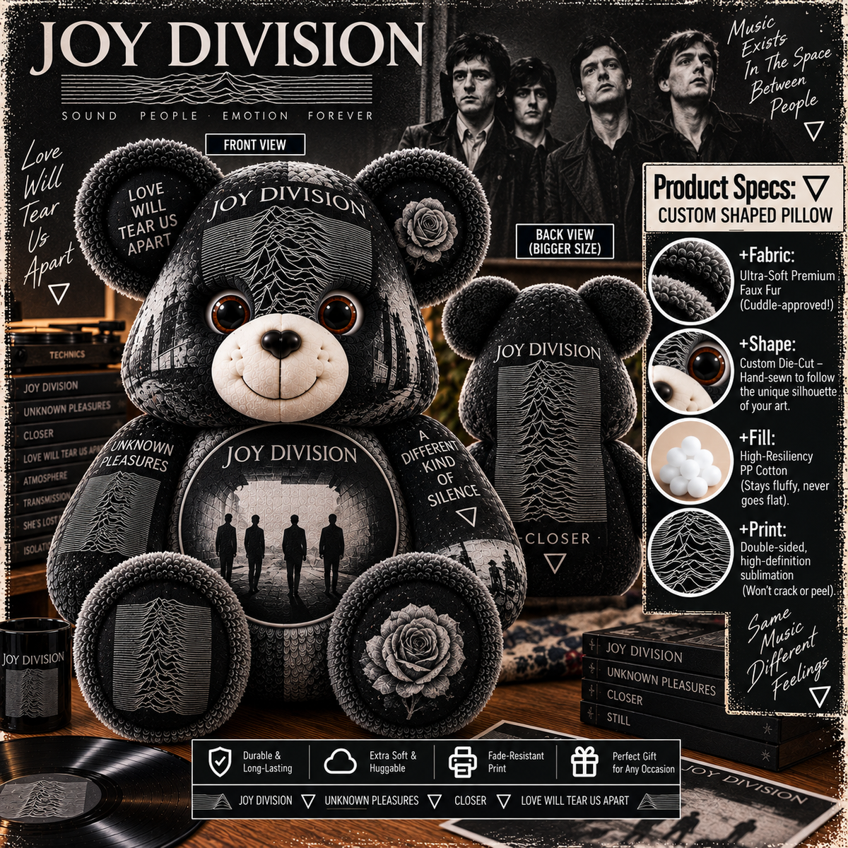 Joy Division Bear Custom Shaped Pillow – Unknown Pleasures Post-Punk Music Fan Gift