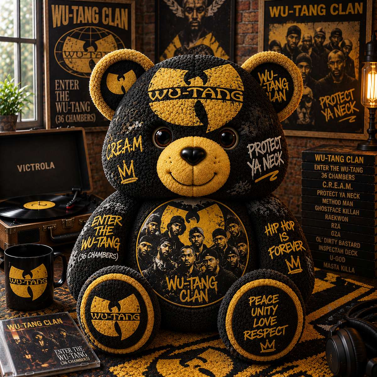 Wu-Tang Clan Custom Shaped Bear Pillow – 36 Chambers Hip Hop Inspired Gift for Wu-Tang Fans