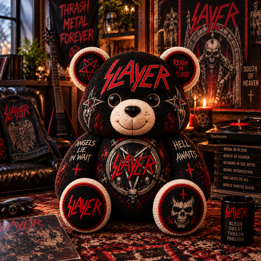 Slayer Bear Custom Shaped Pillow –Thrash Metal Music Fan Gift, Heavy Metal Collectible