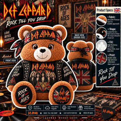 Def Leppard Custom Shaped Bear Pillow – Classic Hard Rock Inspired Gift for Def Leppard Fans
