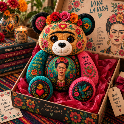 Frida Kahlo Custom Shaped Bear Pillow – Mexican Folk Art Inspired Gift for Art Lovers