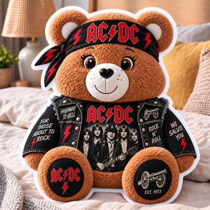 AC/DC Custom Shaped Bear Pillow – Classic Rock Inspired Gift for AC/DC Fans