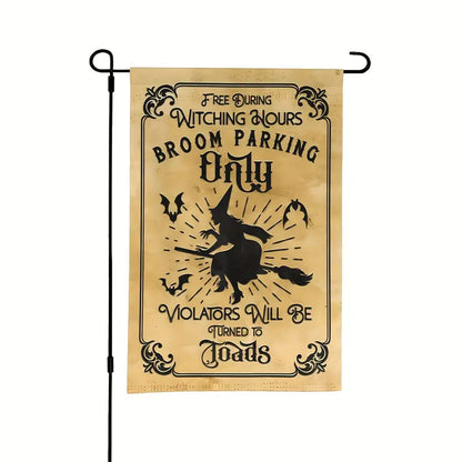 Witching Hour Broom Parking - Witch Garden Flag, Halloween Garden Flag, House Flag