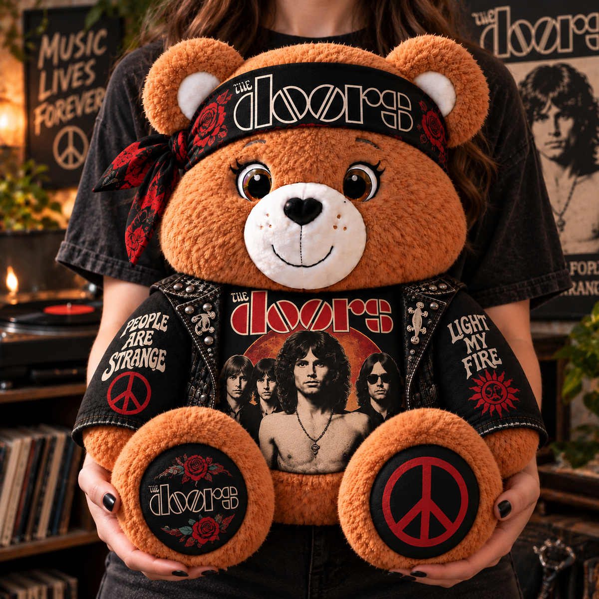 The Doors Custom Shaped Bear Pillow – People Are Strange Light My Fire Classic Rock Music Inspired Gift for The Doors Fans
