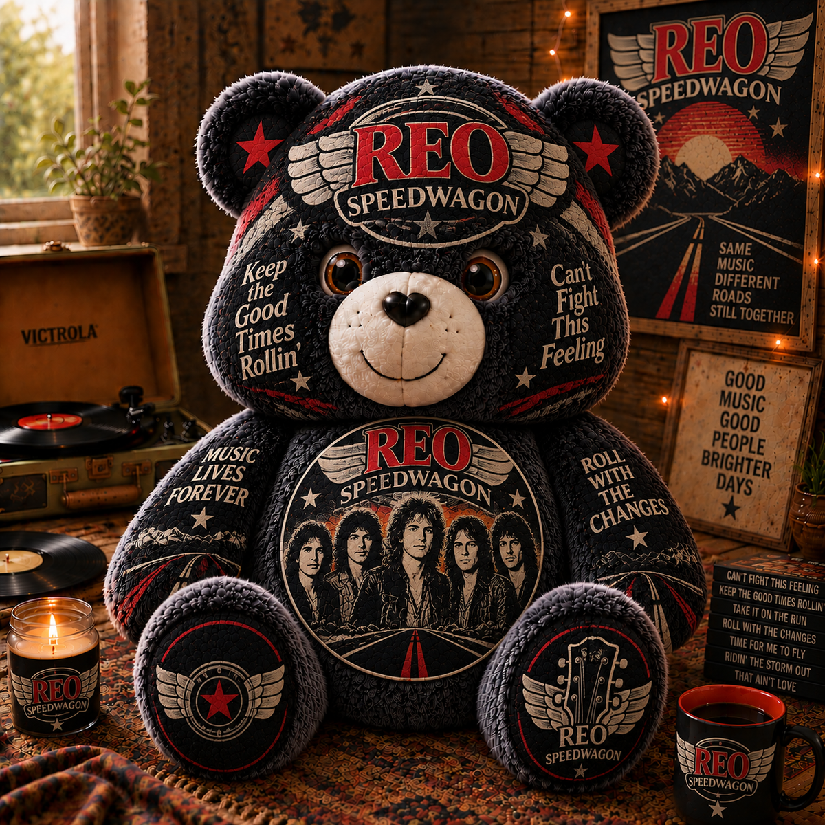 REO Speedwagon Custom Shaped Bear Pillow – Can’t Fight This Feeling Classic Rock Inspired Gift for REO Speedwagon Fans