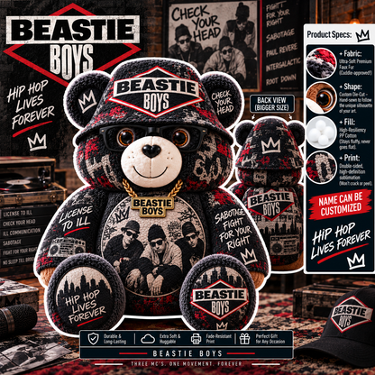 Beastie Boys Custom Shaped Bear Pillow – Old School Hip Hop Inspired Gift for Beastie Boys Fans