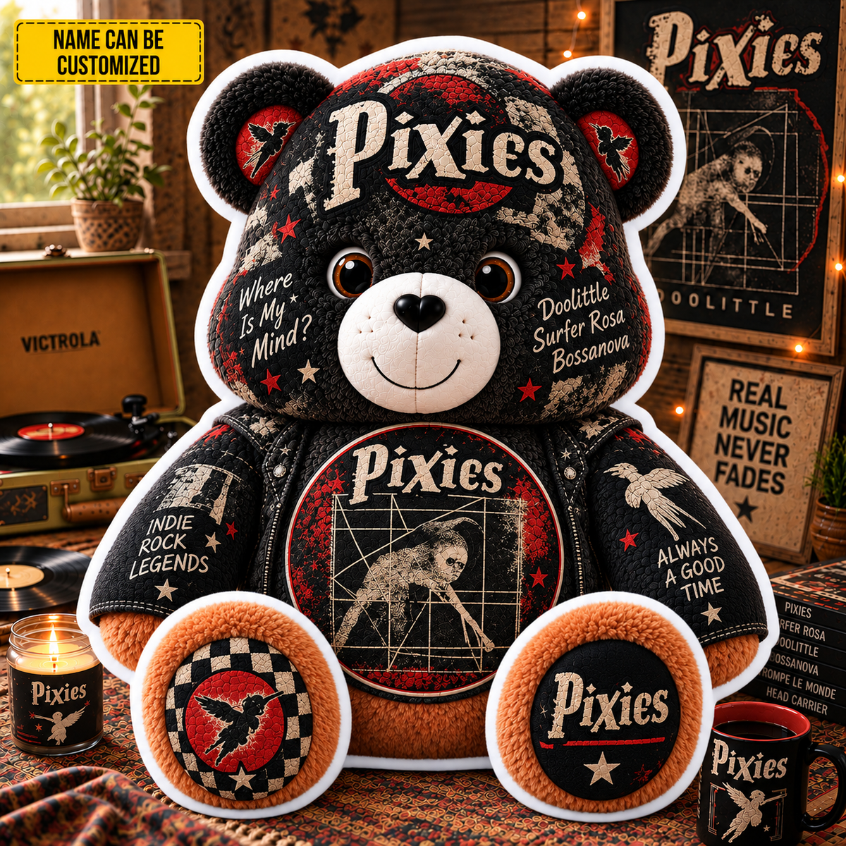 Pixies Custom Shaped Bear Pillow – Alternative Rock Inspired Gift for Pixies Fans