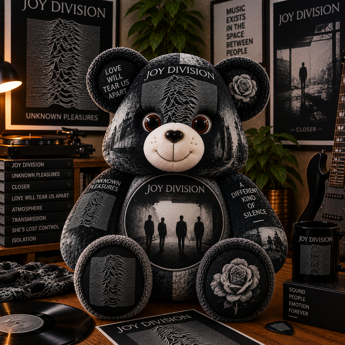 Joy Division Bear Custom Shaped Pillow – Unknown Pleasures Post-Punk Music Fan Gift