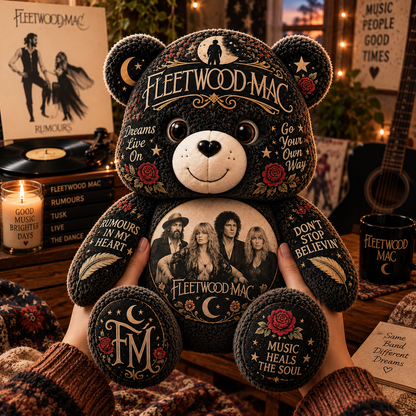 Fleetwood Mac Bear Custom Shaped Pillow – Classic Rock Music Fan Gift, Vintage Rock Collectible